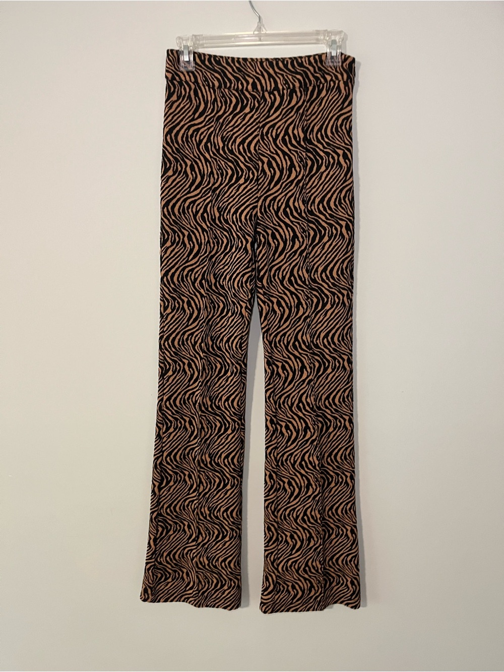 High-Rise Black & Tan Zebra Print Boot-Cut Pants